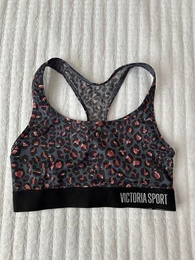 Women's Leopard Print Racerback Sports Bra in Gray & Pink